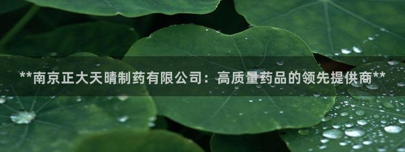 九游老哥俱乐部官网登录网址：**南京正大天晴制药有限公司：高质量药品的领先提供商**
